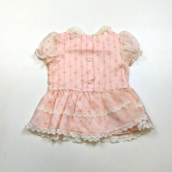 Vintage Dress Baby Girls Sz 12m Pink Sheer Drop Waist Rose Floral Party - Picture 3 of 4